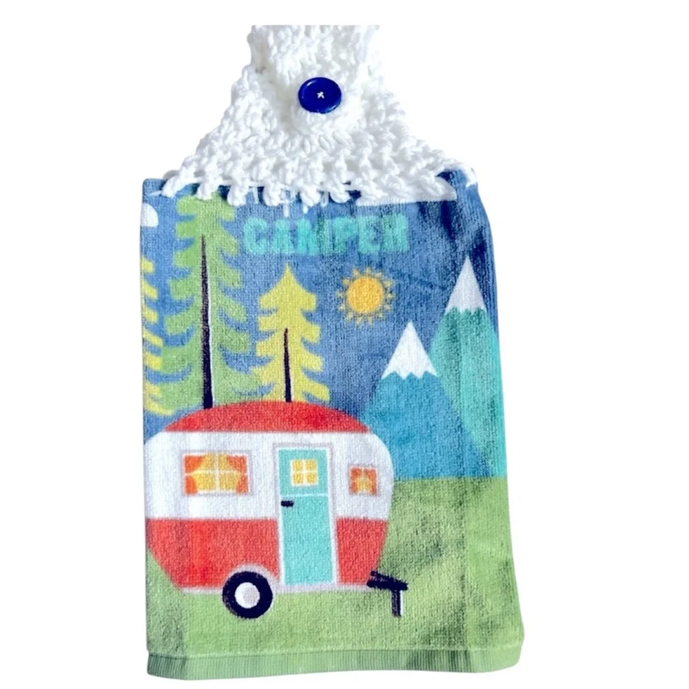 Hand Crafted Colorful Outdoor Camper Hanging Hand Towel Crochet Top